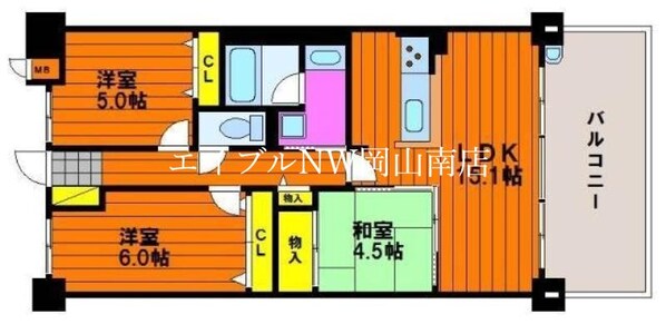 岡山駅 徒歩23分 7階の物件間取画像